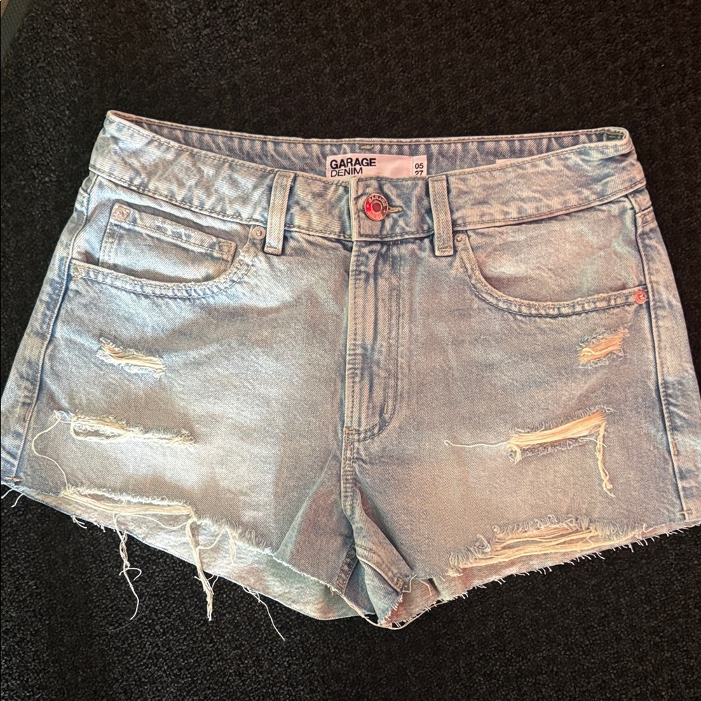Garage Light Blue Distressed Jean Shorts